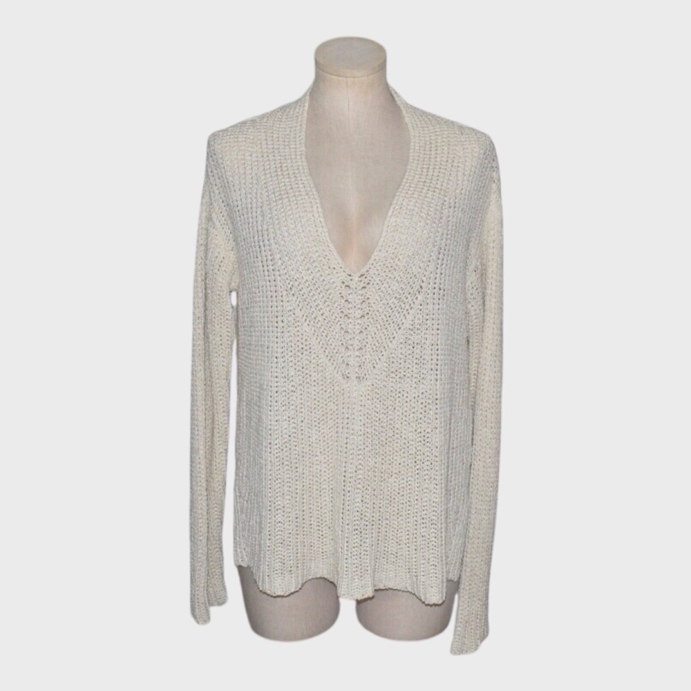 Eileen Fisher Organic Cotton Linen Tape Yarn V Neck Sweater